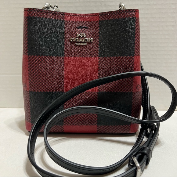 New Coach Mini Town Plaid Bucket Bag Crossbody with Card Wallet - Picture 3 of 16